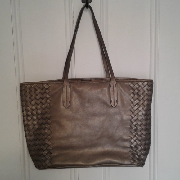 Cole Haan tote bag metallic leather braided detail - Picture 2 of 11
